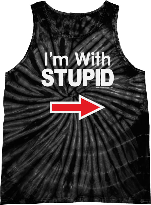 I'm With Stupid Tank Top White Print Tie Dye Tanktop - Yoga Clothing for You