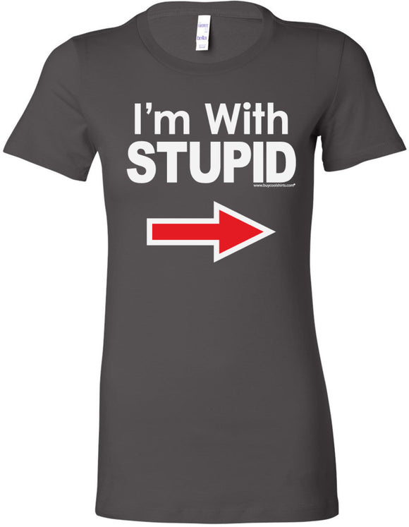 Ladies I'm With Stupid T-shirt White Print Longer Length Tee - Yoga Clothing for You