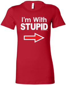 Ladies I'm With Stupid T-shirt White Print Longer Length Tee - Yoga Clothing for You