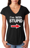 Ladies I'm With Stupid T-shirt White Print Triblend V-Neck - Yoga Clothing for You