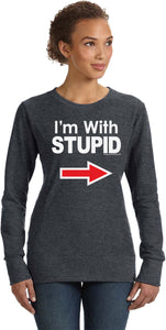 Ladies I'm With Stupid Sweatshirt White Print - Yoga Clothing for You