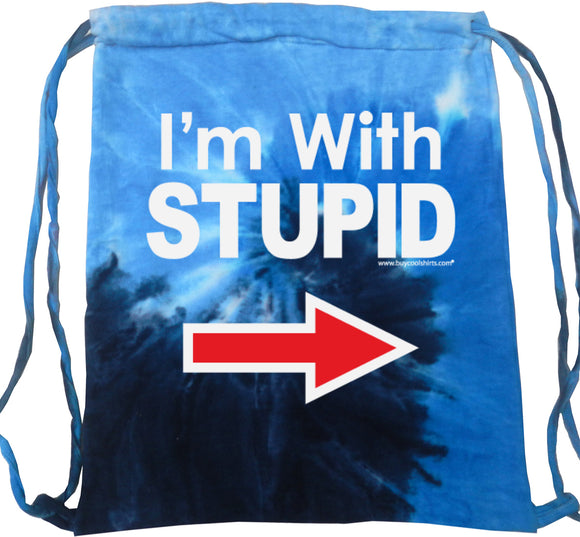 I'm With Stupid Bag White Print Tie Dye Drawstring Bag - Yoga Clothing for You