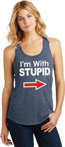 Ladies I'm With Stupid Racerback White Print - Yoga Clothing for You