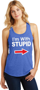 Ladies I'm With Stupid Racerback White Print - Yoga Clothing for You