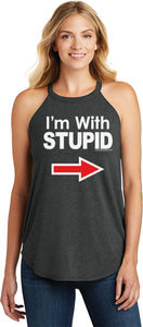 Ladies I'm With Stupid Tank Top White Print Tri Rocker Tanktop - Yoga Clothing for You