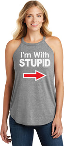 Ladies I'm With Stupid Tank Top White Print Tri Rocker Tanktop - Yoga Clothing for You