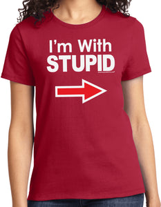 Ladies I'm With Stupid T-shirt White Print Tee - Yoga Clothing for You