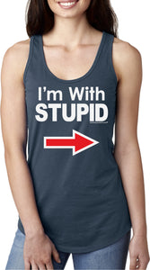 Ladies I'm With Stupid Tank Top White Print Ideal Racerback - Yoga Clothing for You