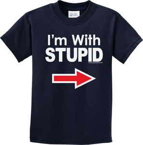 Kids I'm With Stupid T-shirt White Print Youth Tee - Yoga Clothing for You