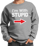 Kids I'm With Stupid Sweatshirt White Print Youth Sweat Shirt - Yoga Clothing for You