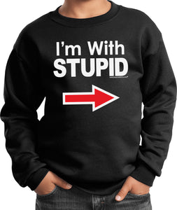 Kids I'm With Stupid Sweatshirt White Print Youth Sweat Shirt - Yoga Clothing for You