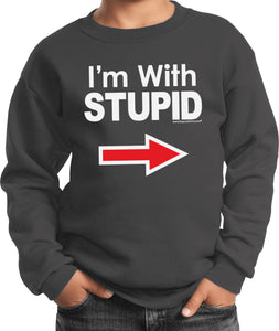 Kids I'm With Stupid Sweatshirt White Print Youth Sweat Shirt - Yoga Clothing for You