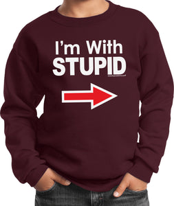 Kids I'm With Stupid Sweatshirt White Print Youth Sweat Shirt - Yoga Clothing for You