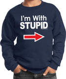 Kids I'm With Stupid Sweatshirt White Print Youth Sweat Shirt - Yoga Clothing for You