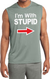 I'm With Stupid T-shirt White Print Sleeveless Competitor Tee - Yoga Clothing for You