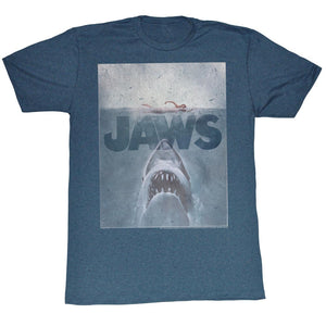 Jaws T-Shirt Distressed Faded Movie Poster Navy Heather Tee - Yoga Clothing for You