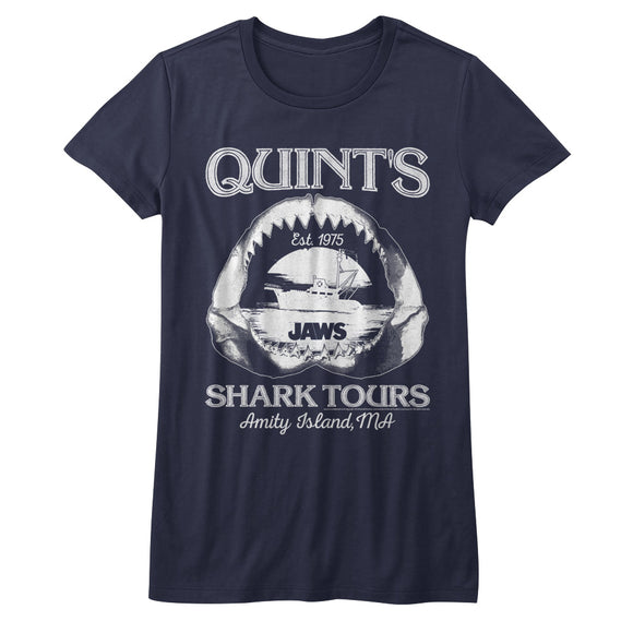 Jaws Juniors Shirt Quints Shark Tour Jaw Bone Boat Navy Tee - Yoga Clothing for You