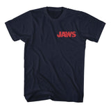 Jaws Shark Attack Boat Navy T-shirt Front and Back