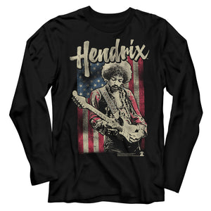 Jimi Hendrix Long Sleeve T-Shirt US Flag Black Tee