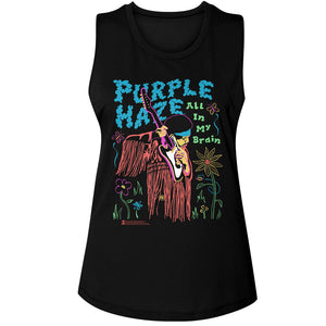 Jimi Hendrix All in my Brain Ladies Sleeveless Muscle Black Tank Top