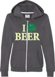 Ladies St Patricks Day Full Zip Hoodie I Love Beer - Yoga Clothing for You