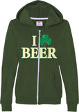 Ladies St Patricks Day Full Zip Hoodie I Love Beer - Yoga Clothing for You