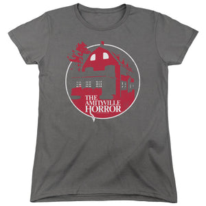 Amityville Horror Womens T-Shirt Red House Charcoal Tee - Yoga Clothing for You