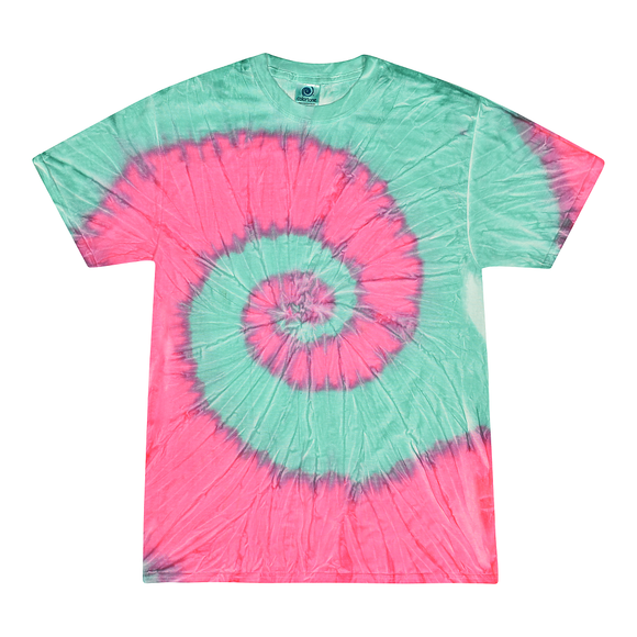 Tie Dye Multi Color Spiral Classic Fit Crewneck Short Sleeve T-shirt for Kids, Mint Fusion - Yoga Clothing for You