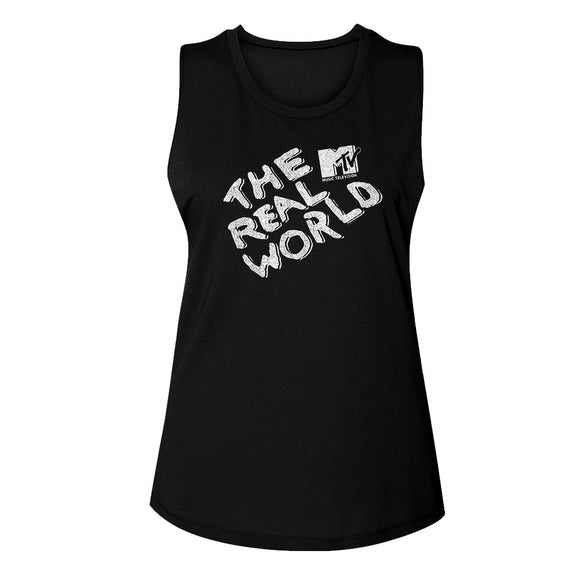 MTV The Real World Ladies Sleeveless Muscle Black Tank Top - Yoga Clothing for You