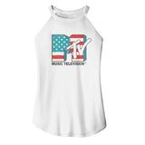 MTV US Flag Logo Ladies White Rocker Tank Top - Yoga Clothing for You