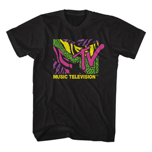 MTV Colorful Leopard and Zebra Logo Black Tall T-shirt - Yoga Clothing for You