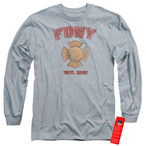 FDNY Long Sleeve T-Shirt New York City Fire Dept Vintage Heather Tee - Yoga Clothing for You