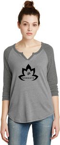 Black Namaste Lotus 3/4 Sleeve Vintage Yoga Tee Shirt - Yoga Clothing for You