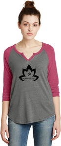 Black Namaste Lotus 3/4 Sleeve Vintage Yoga Tee Shirt - Yoga Clothing for You