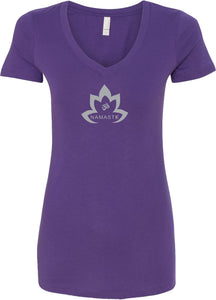 Grey Namaste Lotus Ideal V-neck Yoga Tee Shirt - Yoga Clothing for You