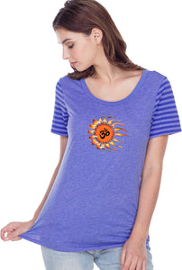 OHM Sun Striped Multi-Contrast Yoga Tee Shirt - Yoga Clothing for You