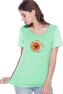 OHM Sun Striped Multi-Contrast Yoga Tee Shirt - Yoga Clothing for You