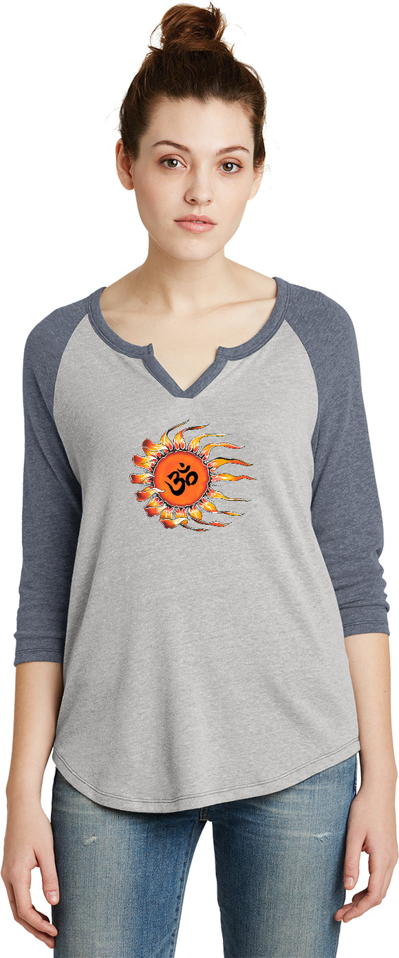 OHM Sun 3/4 Sleeve Vintage Yoga Tee Shirt - Yoga Clothing for You