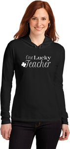 St Patricks Day One Lucky Teacher Ladies Lightweight Hoodie - Yoga Clothing for You