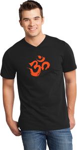 Orange Brushstroke AUM Important V-neck Yoga Tee Shirt - Yoga Clothing for You