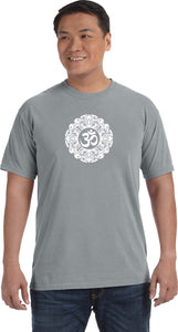 White Ornate OM Heavyweight Pigment Dye Yoga Tee Shirt - Yoga Clothing for You