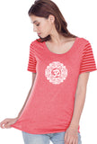 White Ornate OM Striped Multi-Contrast Yoga Tee Shirt - Yoga Clothing for You