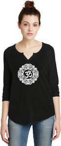 White Ornate OM 3/4 Sleeve Vintage Yoga Tee Shirt - Yoga Clothing for You