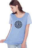 Black Ornate OM Striped Multi-Contrast Yoga Tee Shirt - Yoga Clothing for You