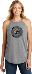 Black Ornate OM Triblend Yoga Rocker Tank Top - Yoga Clothing for You