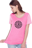 Black Ornate OM Striped Multi-Contrast Yoga Tee Shirt - Yoga Clothing for You