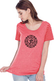 Black Ornate OM Striped Multi-Contrast Yoga Tee Shirt - Yoga Clothing for You