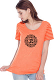 Black Ornate OM Striped Multi-Contrast Yoga Tee Shirt - Yoga Clothing for You