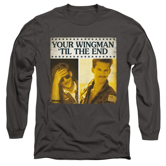 Top Gun Long Sleeve T-Shirt Wingman 'Til The End Charcoal Tee - Yoga Clothing for You