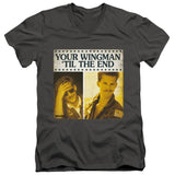 Top Gun Slim Fit V-Neck T-Shirt Wingman 'Til The End Charcoal Tee - Yoga Clothing for You